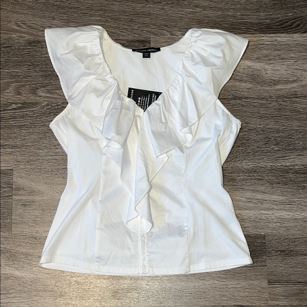 NWT Boston Proper White Ruffled Blouse with Front Zipper Small - Picture 2 of 6